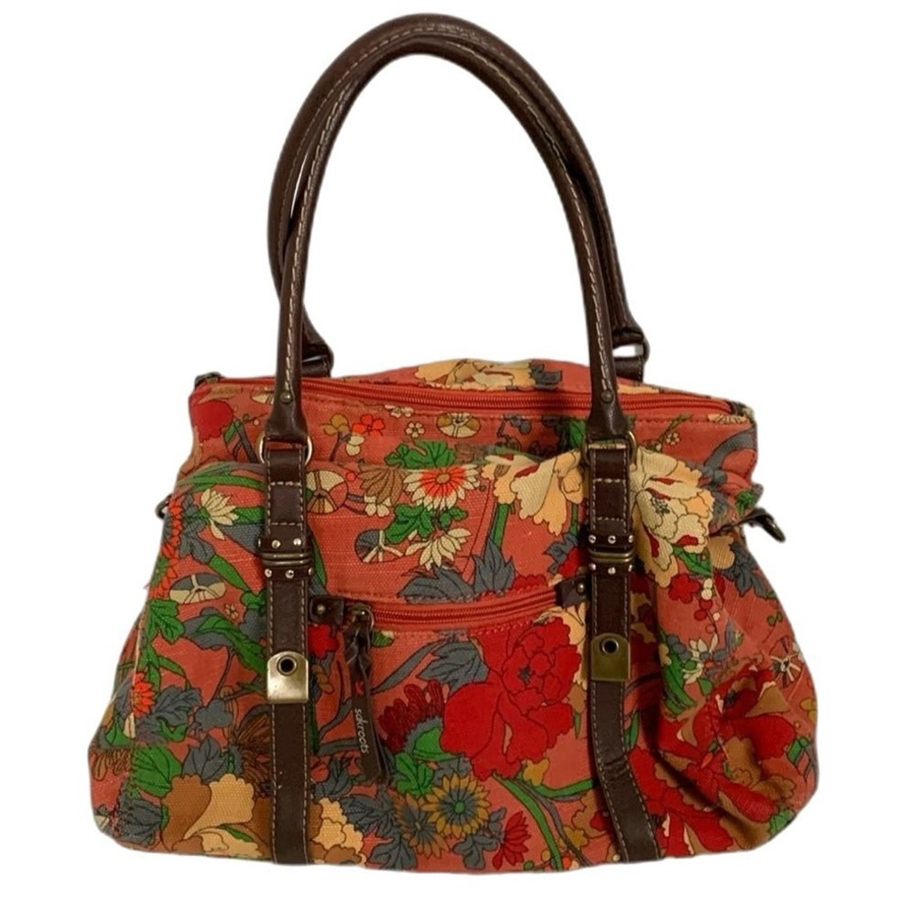 Sakroots Artist Circle Boho Terracotta Floral Canvas Large Shoulder Tote Bag